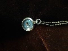 Vintage Mustard Seed Pendant in glass or acrylic ball. Goldtone fitting & chain.