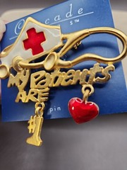 Vintage TONA NURSE PIN BROOCH My Patients Are #1 GOLDTONE White Red ENAMEL HEART