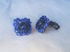 Vintage Royal Blue Clip-On Costume Jewelry Earrings Heavy Good Quality
