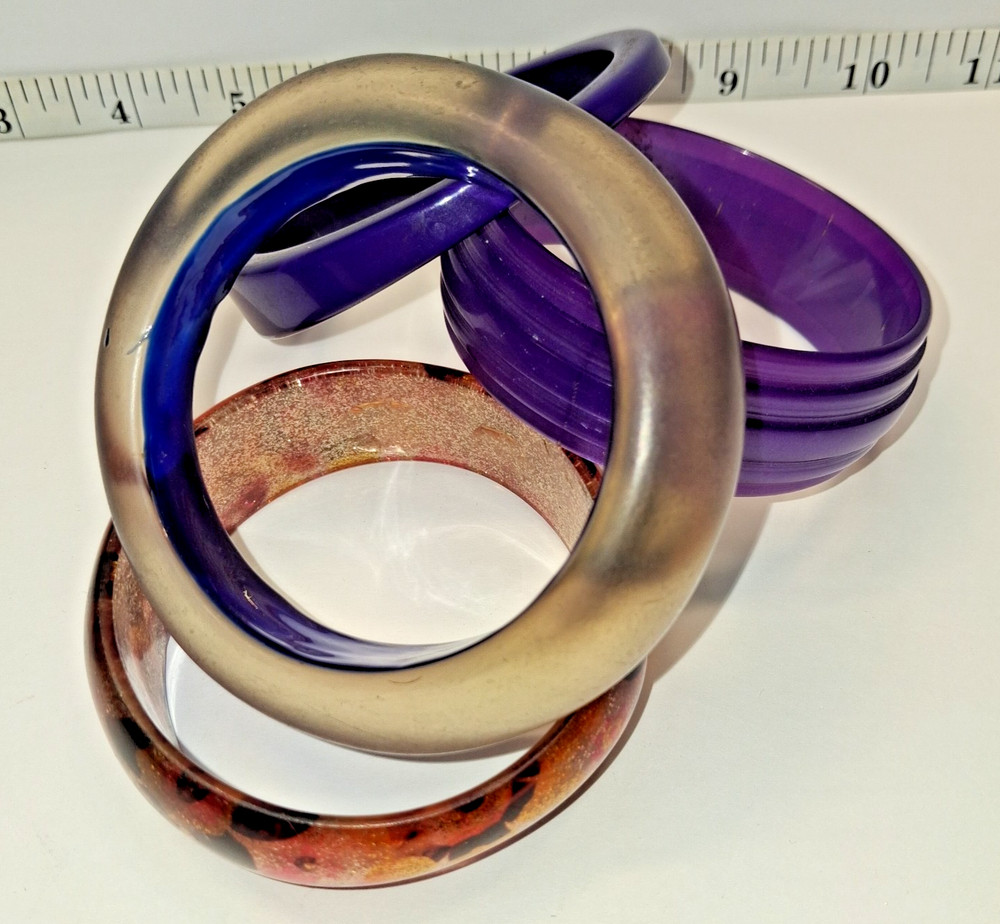Lot of 4 Vintage Collectable Bangle Bracelets Lucite and Others