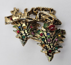 Vintage Brooch HORSE SLEIGH RIDE Pin CHRISTMAS TREES Holiday Costume Jewelry