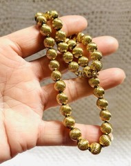 Vtg Signed MONET Brushed Gold Tone Ball Metal Beads Necklace Choker 15.5 Inches