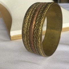 Vintage Brass and Copper Metal Woven Cuff Bracelet Boho Gypsy Style