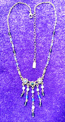 VINTAGE🇺🇸1928 FLOWER SAPPHIRE BRILLIANCE BLUE AUSTRIAN CRYST SLVR NECKLACE✨VTG