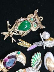 Vtg Costume Jewelry Birds Owls Swan Pendant and Pin Brooch Lot