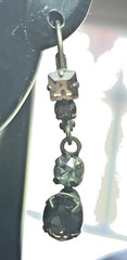 Vintage Smoky Green Rhinestone Pierced Dangle Earrings signed Sorrelli