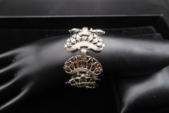 Vtg Mid Century Silver Tone Filigree Crescent Openwork Link Bracelet 8″ Long