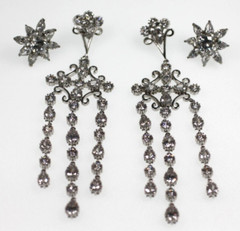 2 pair wedding prom style silver tone clear crystal dangle LONG & stud earrings