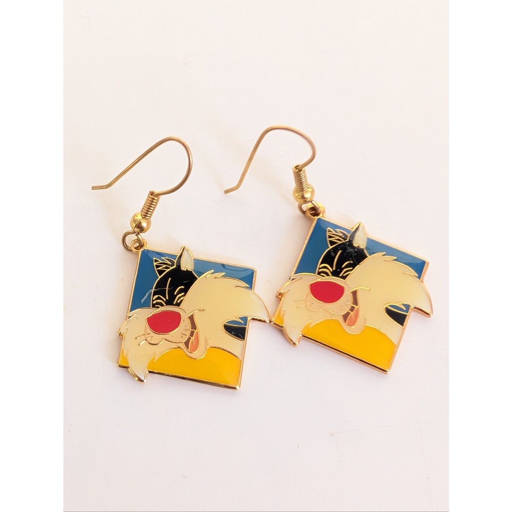 Vintage 1993 Looney Tunes Sylvester Cat Cartoon Collectible Dangle Earrings