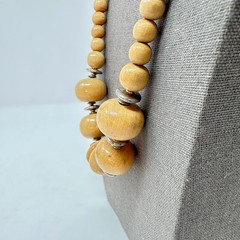 Vintage Boho Natural Wood Bead Statement Necklace 26″ Chunky Earthy – 70s Vibe
