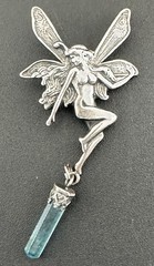 Vintage Sterling Silver Fairy Pixie Pendant Mythical Winged Woman Crystal