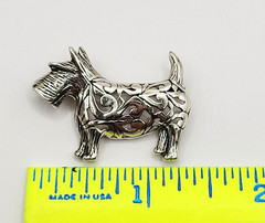 Scottie Dog Scottish Terrier Jezlaine Sterling 925 Filigree Metal Vtg Brooch Pin