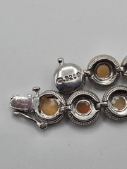 Vintage 925 Sterling Silver Natural Opal Beaded Bezel Link Bracelet 7″
