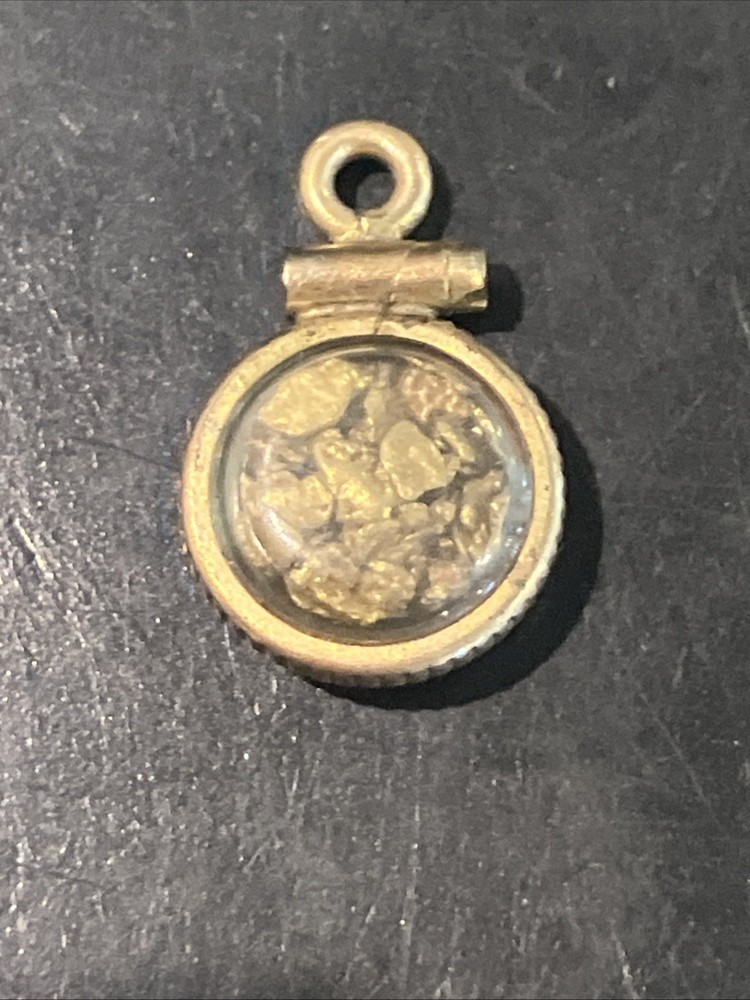 Vintage Gold Filled Frame W/ Genuine Gold Nuggets Flakes In Charm Pendant