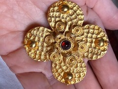 Vintage Signed European Modernist Brooch Pendant Gilt Brass Lovely Gold Tone