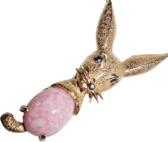REDUCED-signed HOBE bunny rabbit shaped pin with pink stone-OMG!!