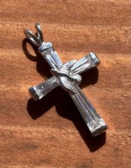 ATI ANNIKA WITT Sterling Silver Vtg Tapered Baguette Clear CZ Cross Dove Pendant