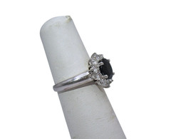 Platinum Oval Sapphire Diamond Halo Vintage Ring