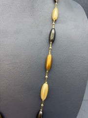 Vintage Oval Bead Necklace 34 In Gold Yellow Brown Multi-Tone Earthy Retro Boho