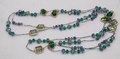 SAACHI Shades Blue & Green Glass Stone Rhinestone 80″ Long Necklace Earring Set