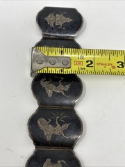 Vtg Thai Nakon 939 Sterling Silver Niello Siam Goddess Panel Bracelet 79.9Grams