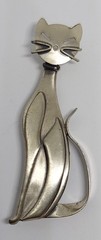 Beau Sterling Silver Vintage Modernist Cat Kitty Pin Brooch signed B