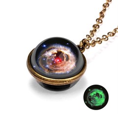 Double-Sided Galaxy Necklace – Glass Dome Pendant with Vintage Chain