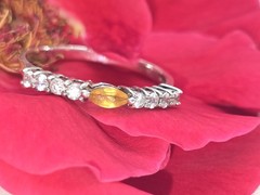 ​Vintage 925 Sterling Silver Marquise Citrine Half Eternity Stack Ring Size 9