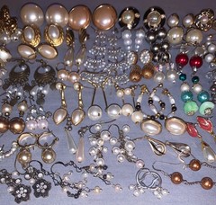 Great Lot 45 pair Vintage & Some Modern Faux Pearl Decorated Pierced Earrings