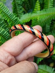 Vintage Art Deco Celluloid Bracelet Bangle Candy Striped Carved A Real Find!
