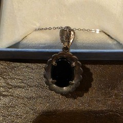 Vintage HAN Sterling Silver Marcasite Blue Mother of Pearl Cameo Necklace