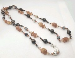 Vintage AGATE Glass Bead Long Necklace 36in.