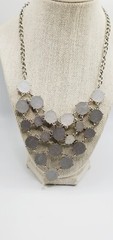 18″ Green, White and Yellow Flat Faceted Round Stone Statement Necklace