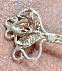 Vintage Solid Brass Hair Comb/Pins~Calla Lily Flower w Vines & Leaf ~Art Nouveau