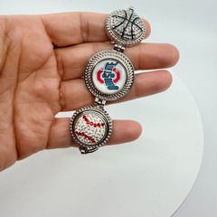 Silver Tone Red White Rhinestone Collegiate Fan Bracelet Ohio Sports Team Boho