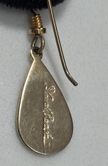 Laurel Burch Burgundy Enamel Teardrop Dangle Pierced Gold Tone Earrings Vintage