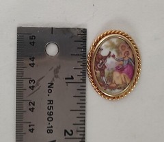 Antique LIMOGES FRANCE Porcelain Courting Couple SIGNED No Pin Back