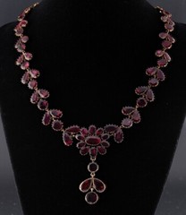 Georgian Almandine Garnet Flat Cut 9 KT Gold Necklace
