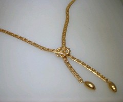 VINTAGE SARAH COV GOLD TONE FLAT FANCY LINK NECKLACE CRISSCROSS/LOOP/TIE DESIGN
