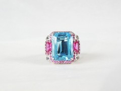 Vintage Sterling Silver 925 Large Natural Heated Blue Pink Topaz Ring Size 6