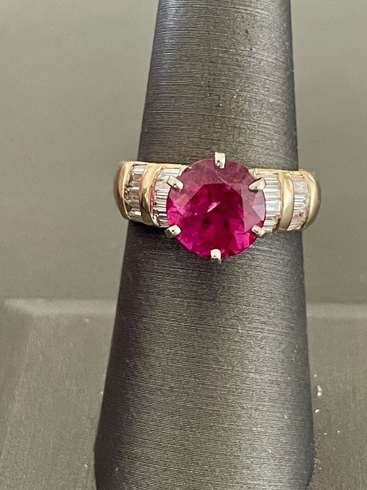 14KT Yellow Gold 2.64CT Pink Tourmaline & 0.80CTW Diamond Ring. Size 7 (A26)