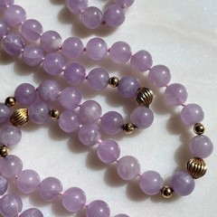 VINTAGE PASTEL PURPLE LAVENDER AMETHYST BEADED NECKLACE 14K GOLD RIBBED BEADS