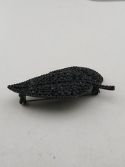 1960s double leaf pave black rhinestones japanned design brooch