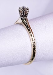 Antique 2 Tone 14K Gold Solitaire Diamond Engagement Ring Size 6 3/4