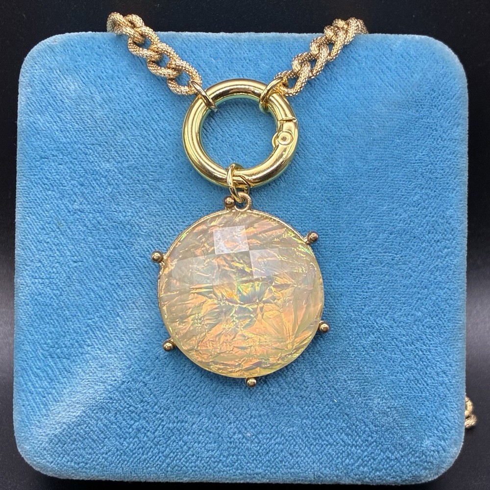 Vintage Gold Plated Chain Necklace, Vtg Faux Flash Opal, Magical Color