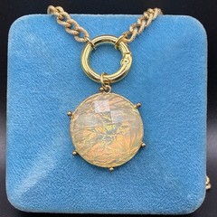 Vintage Gold Plated Chain Necklace, Vtg Faux Flash Opal, Magical Color