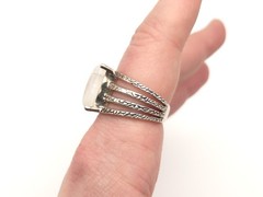 Vintage Sterling Silver 925 Rectangle Moonstone Textured Split Band Ring sz 9