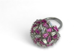 925 Sterling Silver Pink Tapered Baguette CZ Dome Cocktail Ring Size 6 13g