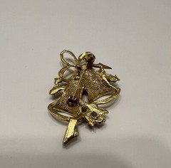 Vintage Red Enamel Christmas Holiday Jingle Bells Brooch Holiday Jewelry Pin