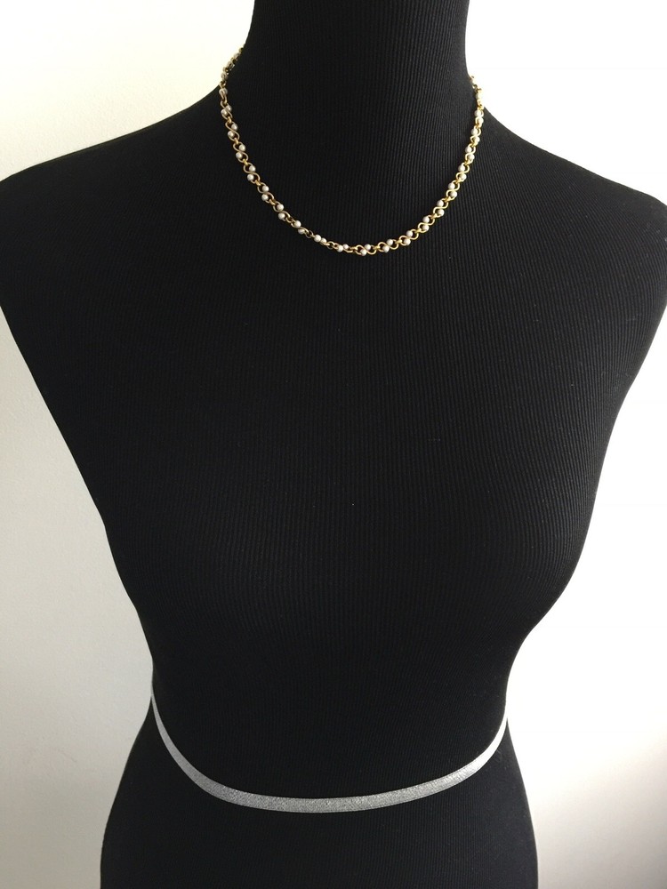 Vintage Jewelry Napier Choker Necklace Tiny Pearl Beads in Gold Tone Links